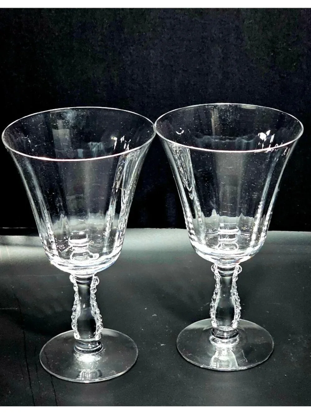 2 Vintage Fostoria Silver Low Water Goblets Crystal Set Elegant Depression Glass
